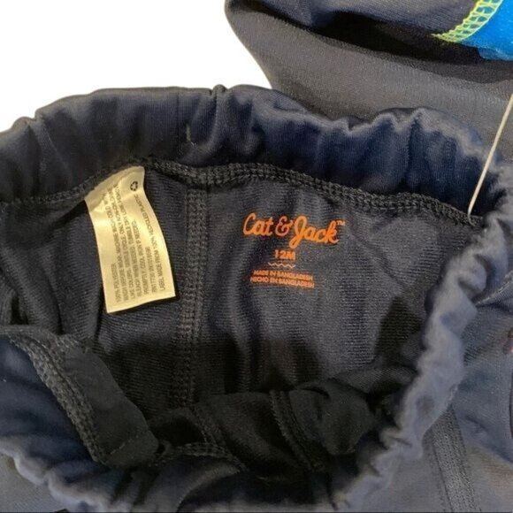 Cat and Jack 2 Piece Tracksuit Set Navy Blue Neon Green Stripes Size Boys 12M - Picture 5 of 7